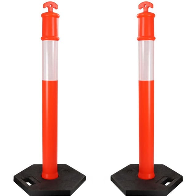 2x Absperrpfosten 110 x 42 x 42 cm aus pe, Sperrpfosten mit Reflexionsstreifen, mobile Absperrung für Verkehr, Aufprallschutz für Fahrzeuge - Wiltec
