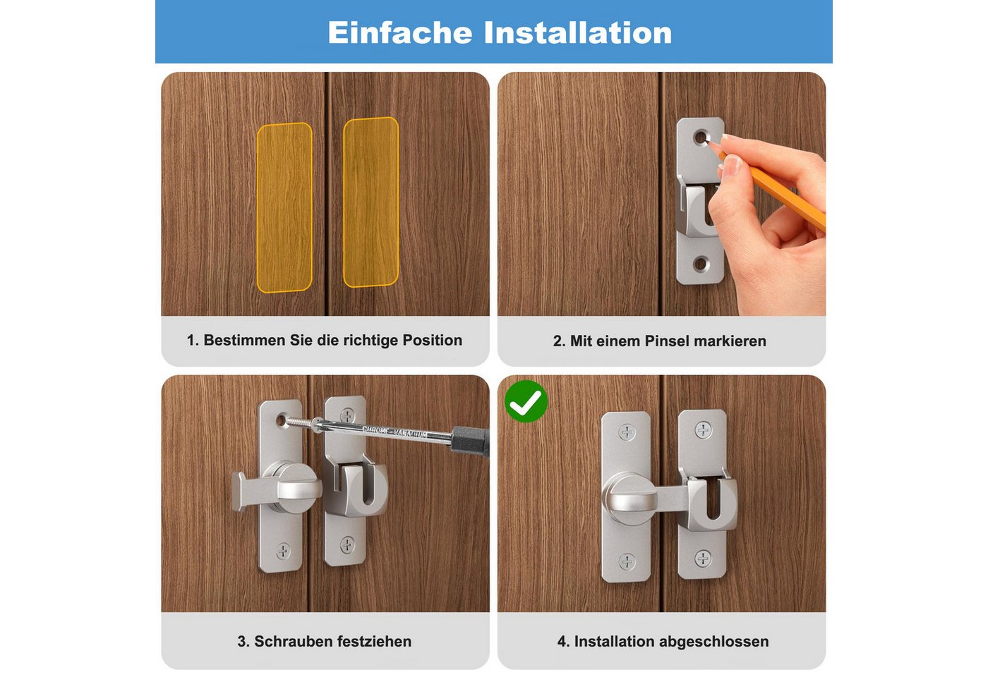 Auledio Türriegel 2er-Pack Türverschluss Riegel, Schiebetür Riegel, (2-tlg), Schnellverschluss Riegel, Fenster Verriegelung für Bad, Schuppen