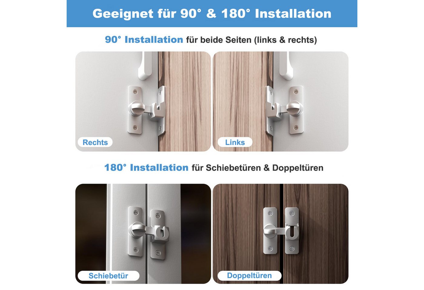 Auledio Türriegel 2er-Pack Türverschluss Riegel, Schiebetür Riegel, (2-tlg), Schnellverschluss Riegel, Fenster Verriegelung für Bad, Schuppen Bild 3