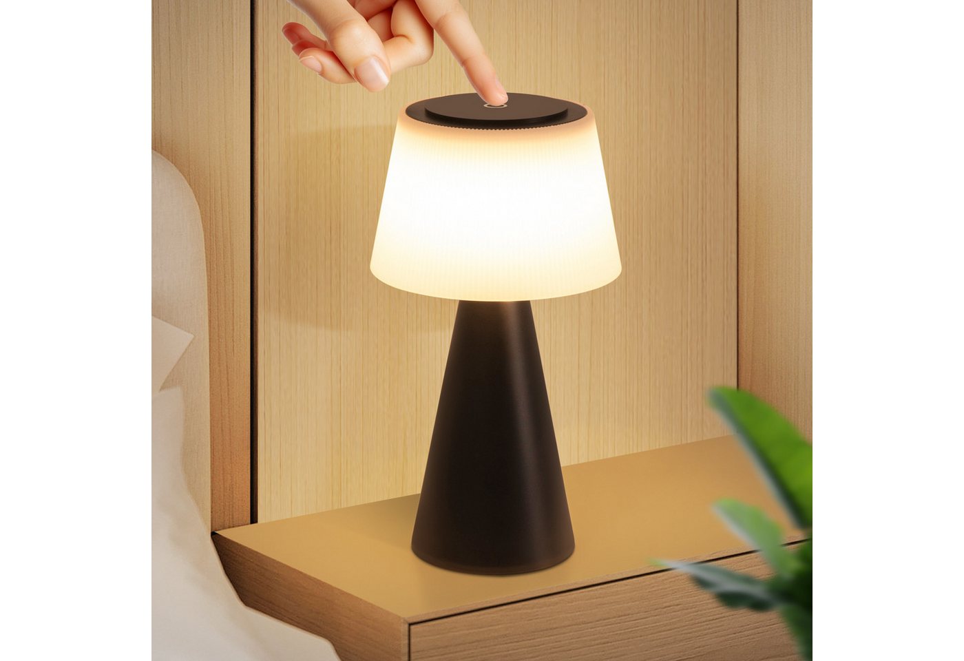 ZMH LED Tischleuchte Kabellos 3600mhA Dimmbar Tischlampe Modern Wohnzimmer Batterie, LED fest integriert, 3000-6500K, Touch Nachttischlampe mit USB Aufladbar Outdoor