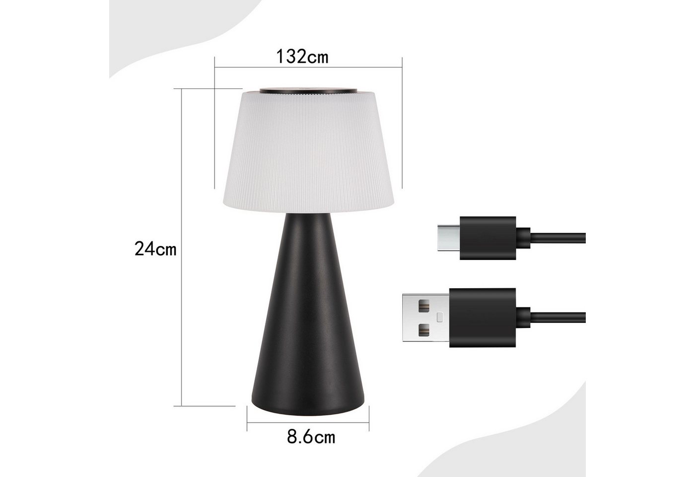 ZMH LED Tischleuchte Kabellos 3600mhA Dimmbar Tischlampe Modern Wohnzimmer Batterie, LED fest integriert, 3000-6500K, Touch Nachttischlampe mit USB Aufladbar Outdoor Bild 2
