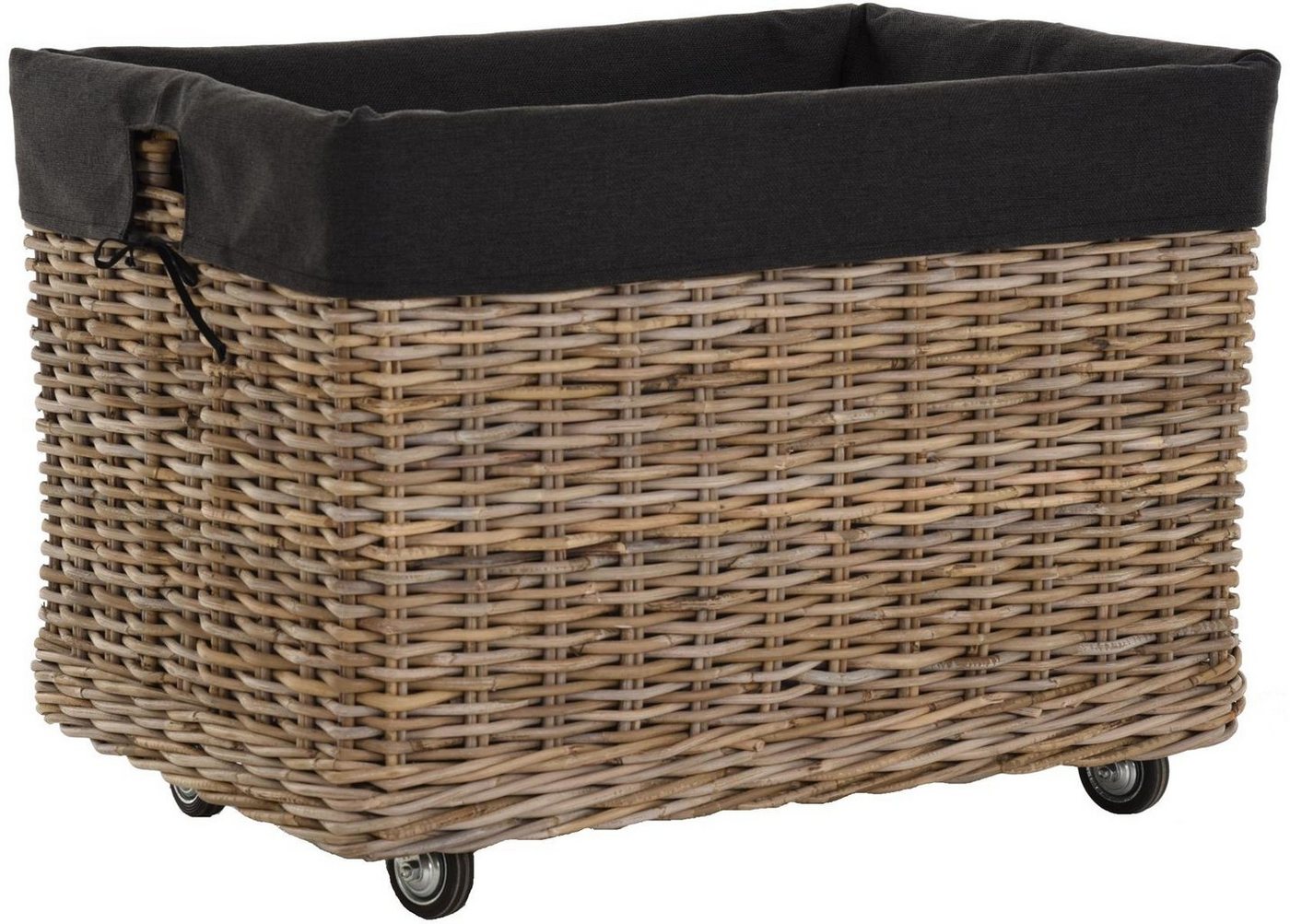Krines Home Kaminholzkorb Großer Rollkorb Holzwagen Natur Rattan Korb Rollwagen Holzkorb, mit Griffen, mit Rollen, mit Inlett, Kamin Allzweck-Korb (Rechteckig) Bild 2