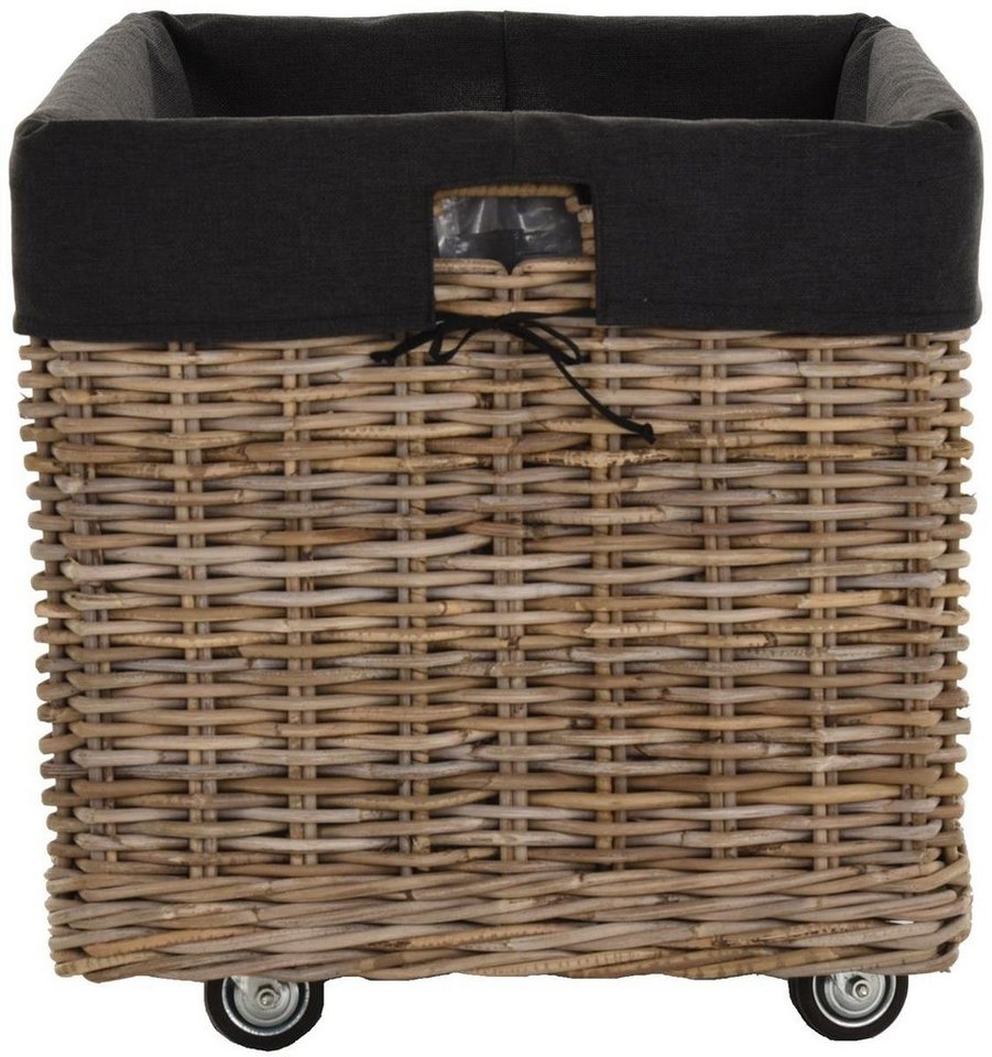 Krines Home Kaminholzkorb Großer Rollkorb Holzwagen Natur Rattan Korb Rollwagen Holzkorb, mit Griffen, mit Rollen, mit Inlett, Kamin Allzweck-Korb (Rechteckig) Bild 3