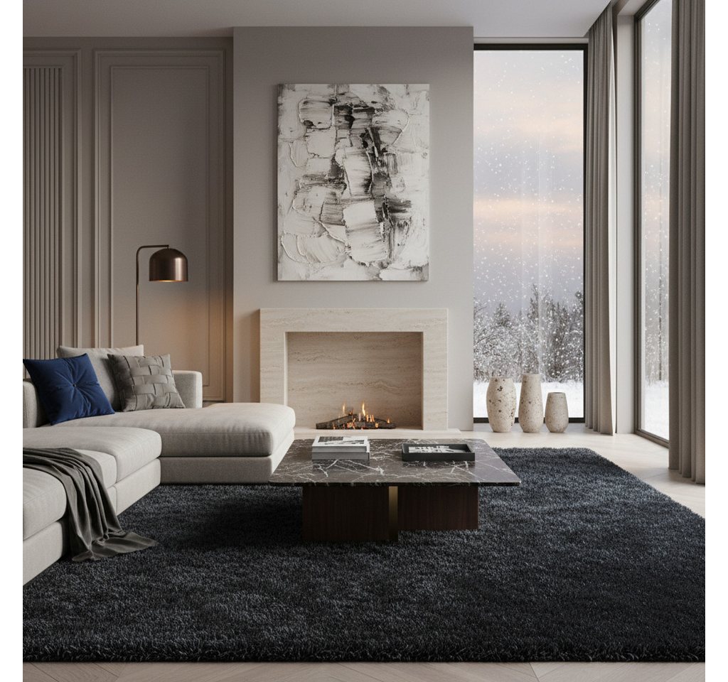 KADIMA DESIGN Teppich SALZACH Shaggy Langflor Wohnzimmer Schlafzimmer Waschbar Esszimmer, Läufer, Höhe: 52 mm, Anthrazit, 60x110 cm, Wohnzimmerteppich Strapazierfähig Waschbar
