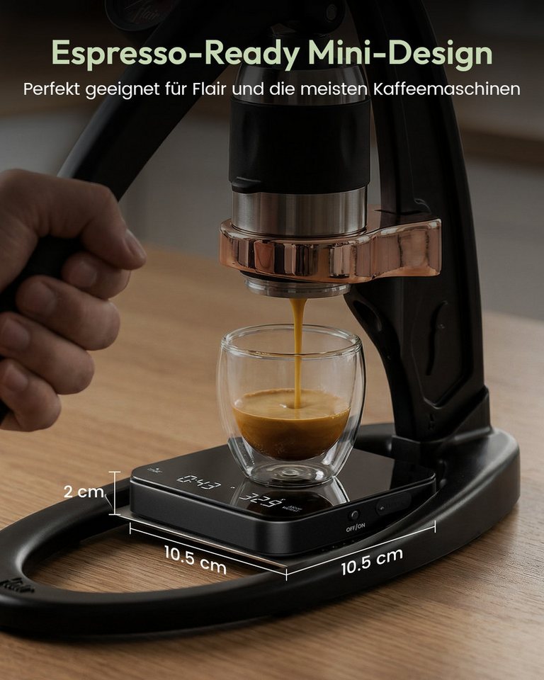 Maestri House Küchenwaage Kaffeewaage mit Timer, Espressowaage 0,1 g / 2 kg, (für Siebträger, Espresso und Pour Over, USB-C wiederaufladbar), Mini Baristawaage mit Auto-Timer & Tara Bild 5
