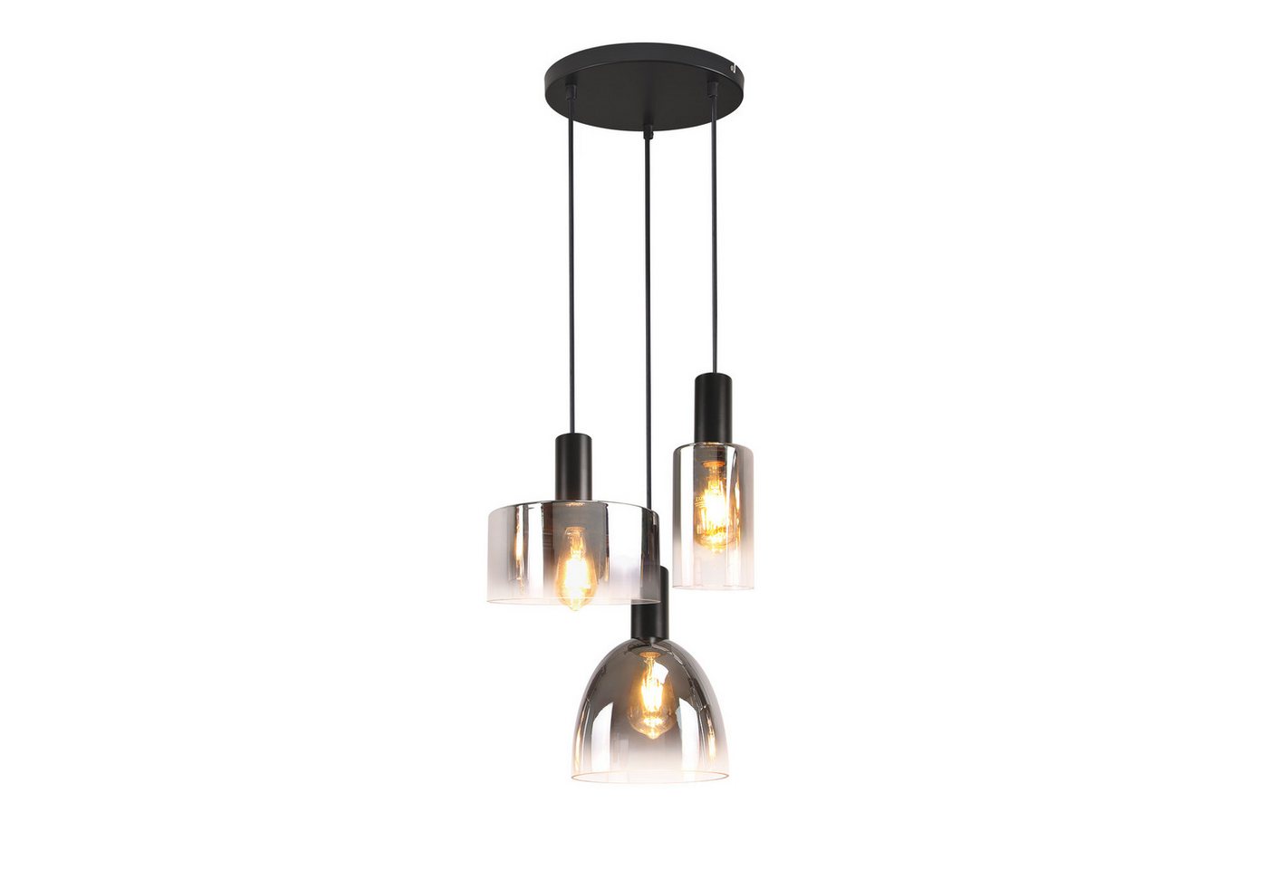 ZMH Pendelleuchte 3/4-flammig,Rauchglas Hängeleuchte,E27 Vintage Glaslampe, höhenverstellbar, ohne Leuchtmittel, für Esstisch und Wohnzimmer