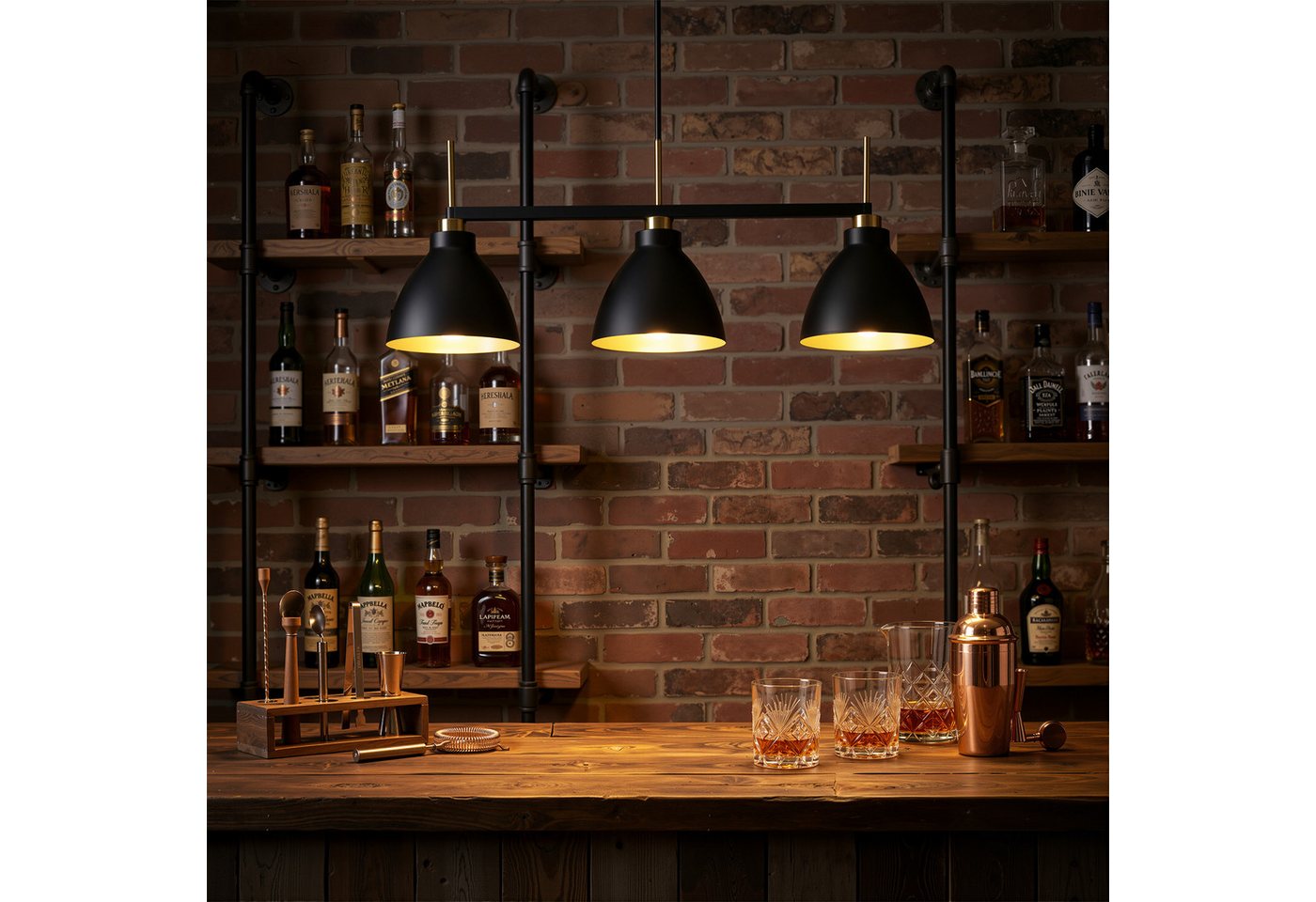 Tribesigns Hängeleuchte Pendelleuchte mit 3 Lampen, Deckenlampe mit verstellbaren Stangen, industrielle Schwarz-Goldene für Esszimmer, Küche und Wohnzimmer Bild 4