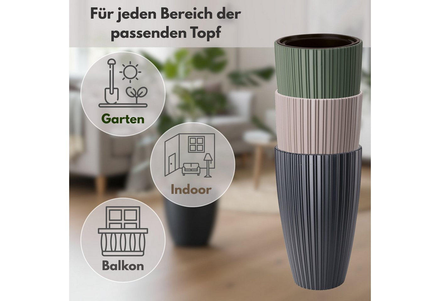 matches21 HOME & HOBBY Blumentopf Großer Outdoor Blumentopf ZENTO salbei-grün in 29 x 32 cm (1 St), Runder innen, außen Pflanztopf als wetterfester Pflanzen-Topf Bild 3