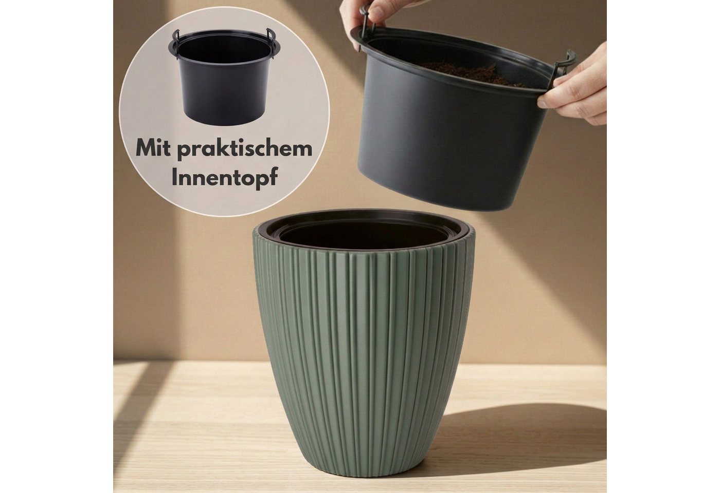 matches21 HOME & HOBBY Blumentopf Großer Outdoor Blumentopf ZENTO salbei-grün in 29 x 32 cm (1 St), Runder innen, außen Pflanztopf als wetterfester Pflanzen-Topf Bild 5