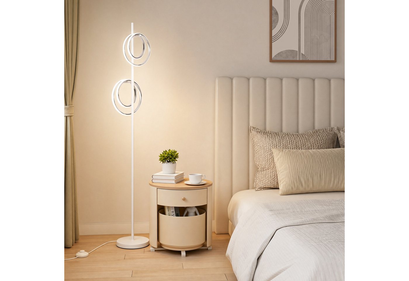 BlingBin Stehlampe LED Doppelring Standleuchte 21W, 4500K, LED Lampe 2500lm, LED fest integriert, Naturweiß, Wohnzimmerlampe mit Schalter für Schlafzimmer, Büro, Küche& Flur Bild 3
