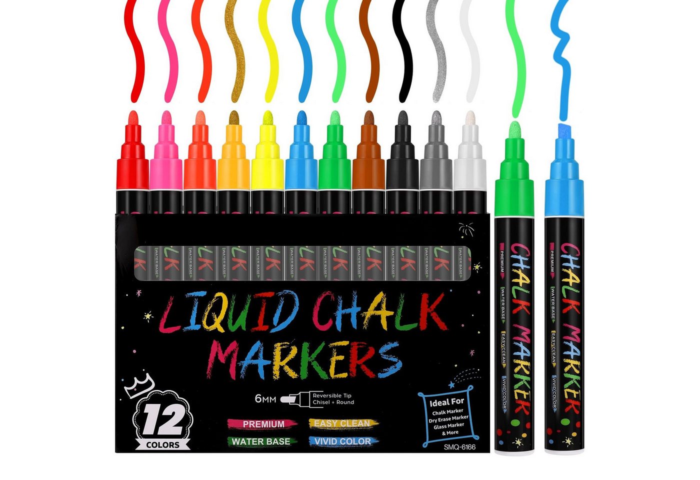 FOUORTUNATE-BEE Whiteboard Marker Flüssigkreidestifte Abwischbar 6 mm für Glas Tafel Whiteboard Set, (12-tlg), Fensterstifte für Schule Café DIY Deko Hochzeit und Kreativprojekte Bild 2