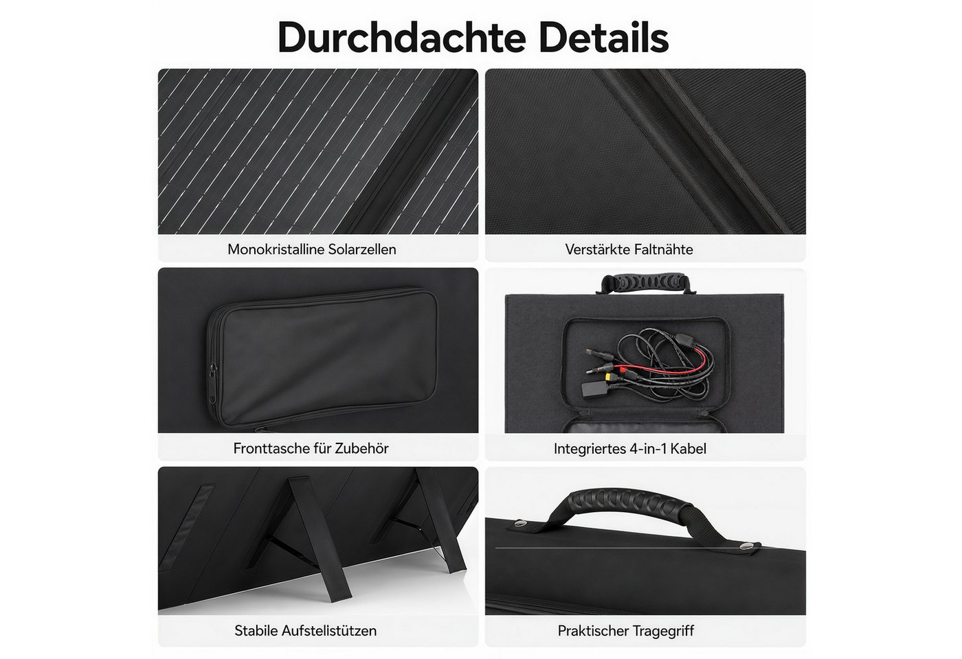 Rhein Beleuchtung Solarmodul 300W Faltbares Solarpanel 36V mit 4-in-1 Kabel für Powerstation, 300 W, Monokristallines Silizium, (Set, 1-St., MC4 XT60 Anderson DC5521 für Camping Wohnmobil Offgrid), Monokristallin, wasserdicht, tragbar & 5-fach faltbar Bild 2
