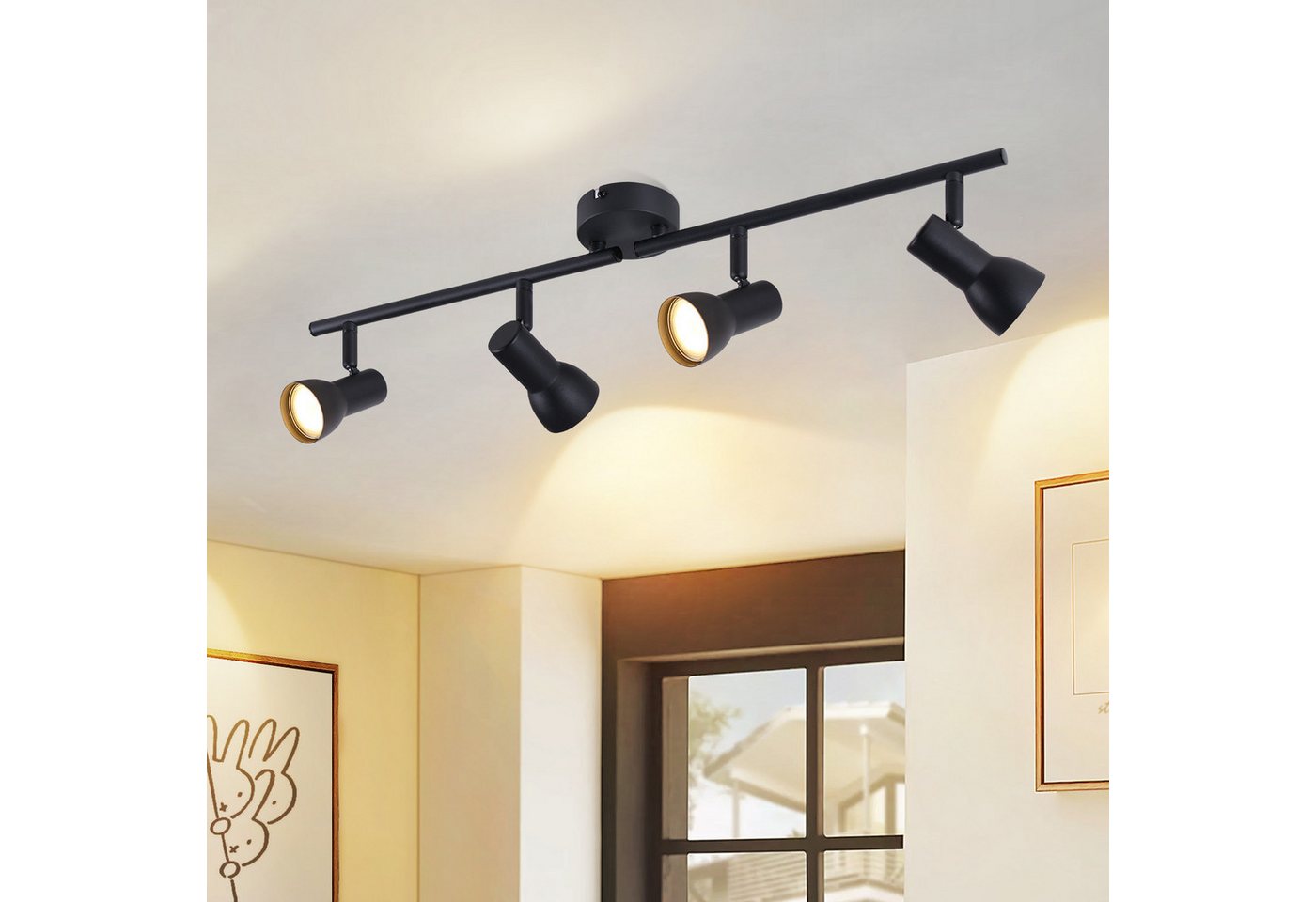 ZMH Deckenstrahler 4 Flammig GU10 Deckenleuchte Modern Design Metall Wohnzimmer Flur, Einfache Installtion, ohne Leuchtmittel, Innen 350° Schwenkbar Schwarz Spots für Schlafzimmer Bild 2