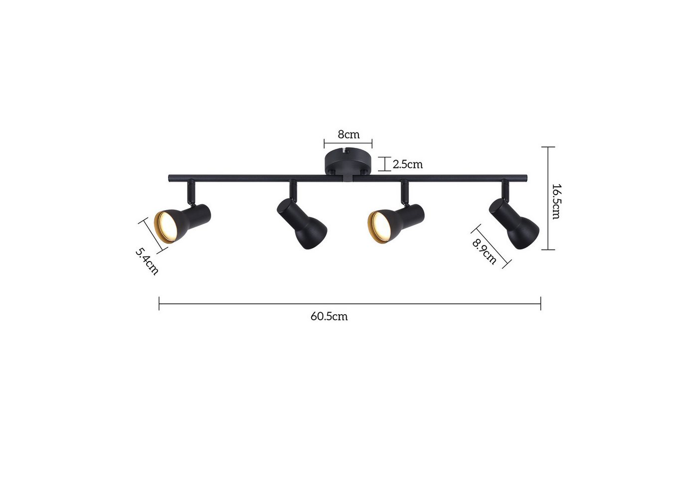 ZMH Deckenstrahler 4 Flammig GU10 Deckenleuchte Modern Design Metall Wohnzimmer Flur, Einfache Installtion, ohne Leuchtmittel, Innen 350° Schwenkbar Schwarz Spots für Schlafzimmer Bild 5