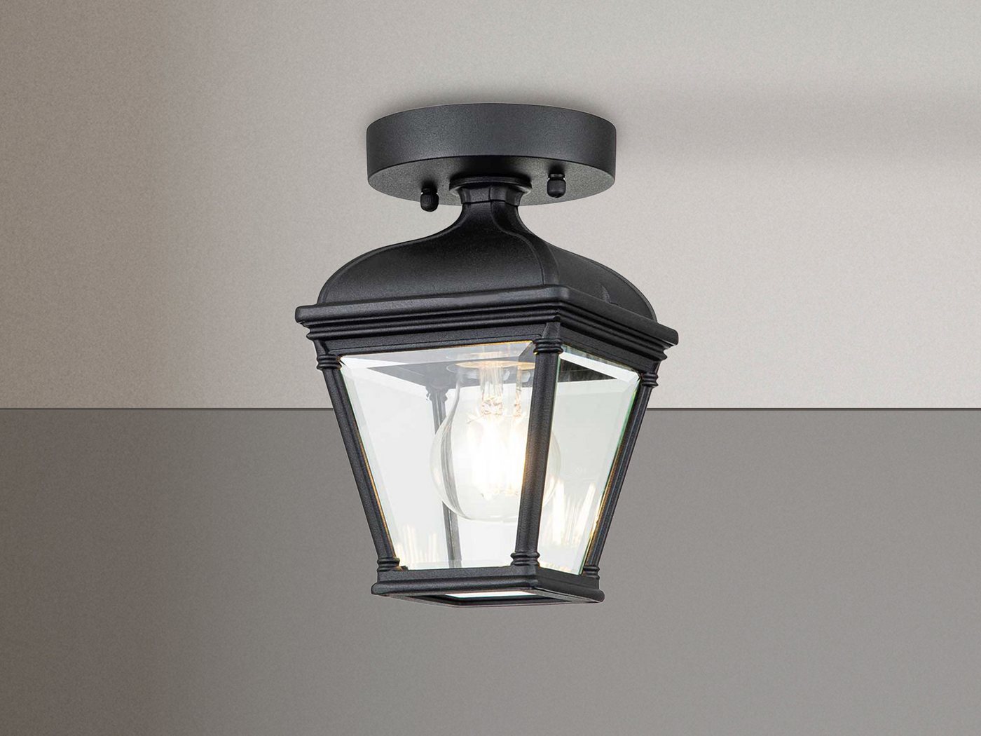Elstead LIGHTING LED Außen-Deckenleuchte, LED wechselbar, Warmweiß, Decken-Laterne im Landhausstil mit Klarglas Lampenschirm, Höhe 22,5cm Bild 2