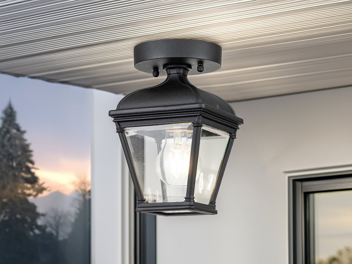 Elstead LIGHTING LED Außen-Deckenleuchte, LED wechselbar, Warmweiß, Decken-Laterne im Landhausstil mit Klarglas Lampenschirm, Höhe 22,5cm Bild 4