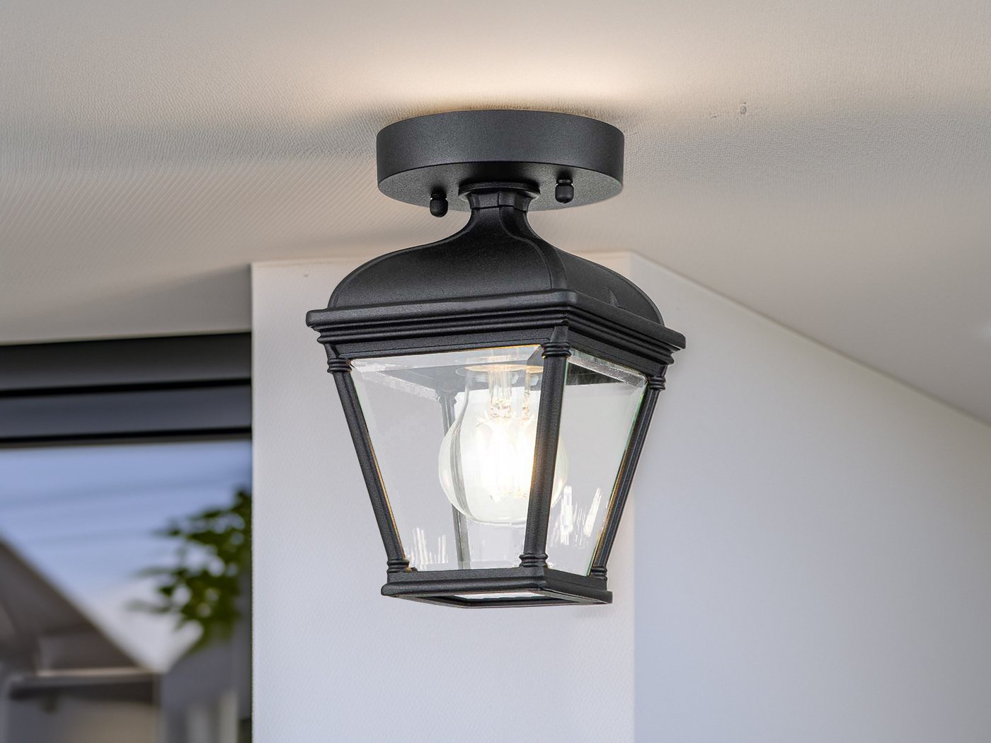 Elstead LIGHTING LED Außen-Deckenleuchte, LED wechselbar, Warmweiß, Decken-Laterne im Landhausstil mit Klarglas Lampenschirm, Höhe 22,5cm Bild 5