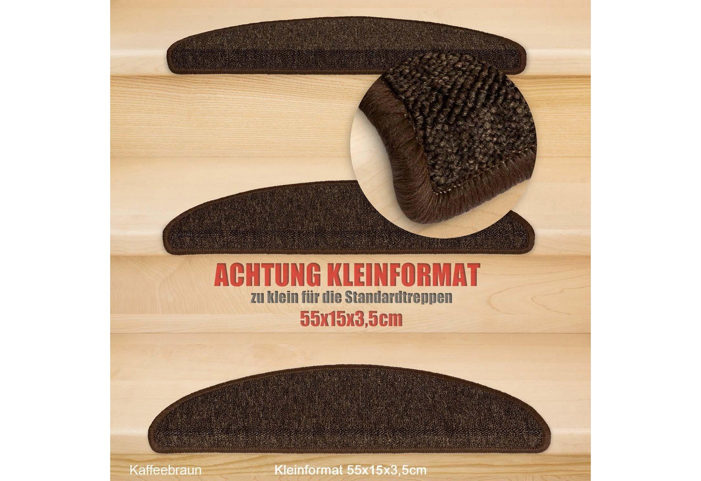 Metzker® Stufenmatte Stufenmatten Rambo Kleinformat 55x15x3,5cm Halbrund, halbrund, Höhe: 5 mm, 15 Stück im Set - Kaffeebraun