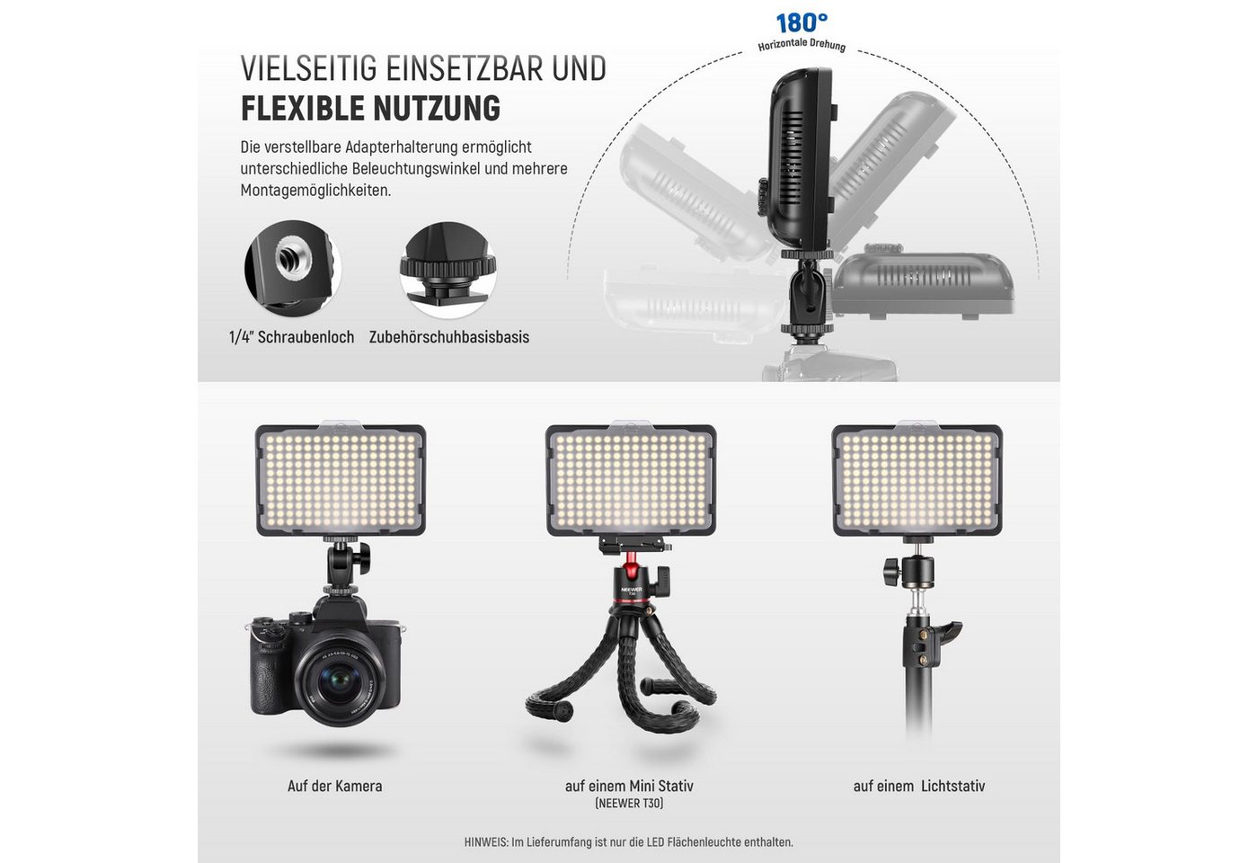 Neewer Videoleuchte PT-176S 176-LED-Panel, 5600K dimmbar. Universell für DSLR-Kameras, mit 1/4" Gewinde, für Canon Nikon Pentax Panasonic Sony