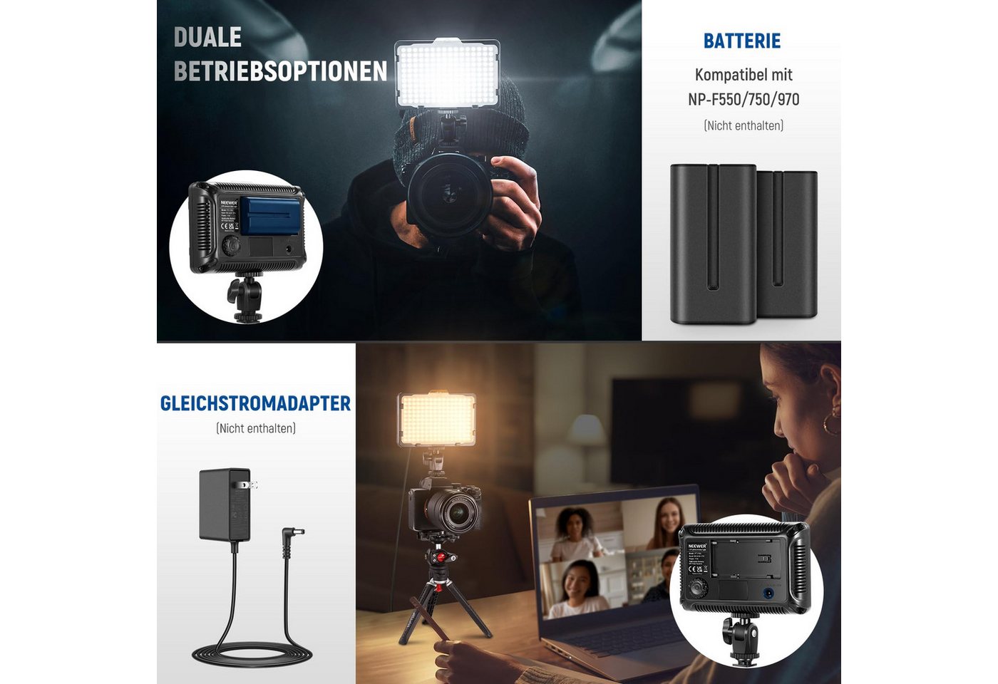 Neewer Videoleuchte PT-176S 176-LED-Panel, 5600K dimmbar. Universell für DSLR-Kameras, mit 1/4" Gewinde, für Canon Nikon Pentax Panasonic Sony Bild 4