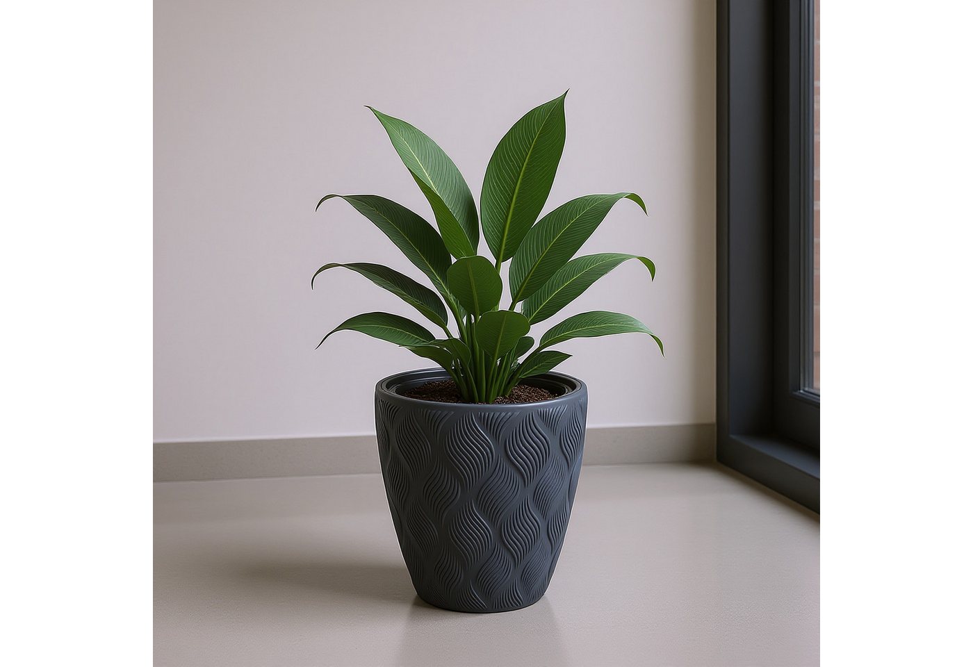 KAGM Pflanzkübel Blumenkübel Blumentopf dekorativ Ø 28,5 cm / 2er-Set Anthrazit (2 St., inkl. Pflanzeinsatz)