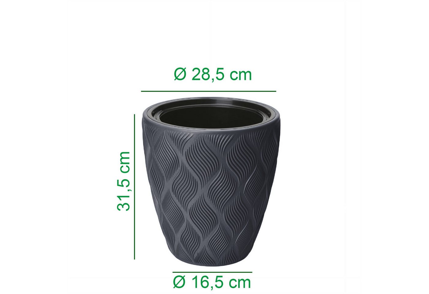 KAGM Pflanzkübel Blumenkübel Blumentopf dekorativ Ø 28,5 cm / 2er-Set Anthrazit (2 St., inkl. Pflanzeinsatz) Bild 2