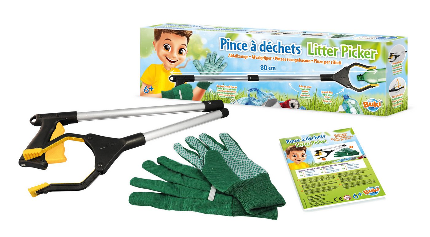 Buki France Gartenpflege-Set BUKI Abfallzange mit Greifkopf und Handschuhen für Kinder ab 6, Ein Teil der Zange ist magnetisch Bild 5
