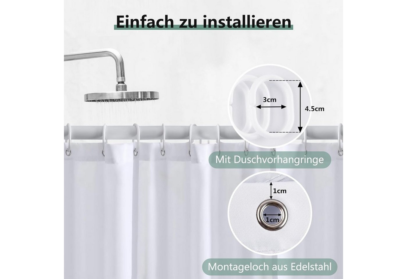 Coonoor Duschvorhang Anti-Schimmel Badezimmervorhang, Wasserdicht und Waschbar Breite 180 cm (1-tlg), Perfekt für Badewanne & Dusche Bild 3
