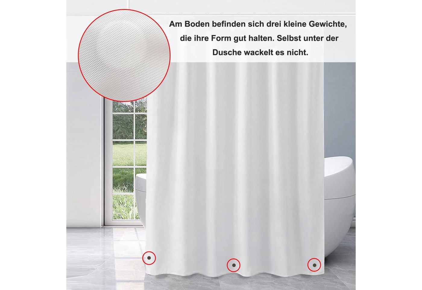 Coonoor Duschvorhang Anti-Schimmel Badezimmervorhang, Wasserdicht und Waschbar Breite 180 cm (1-tlg), Perfekt für Badewanne & Dusche Bild 5