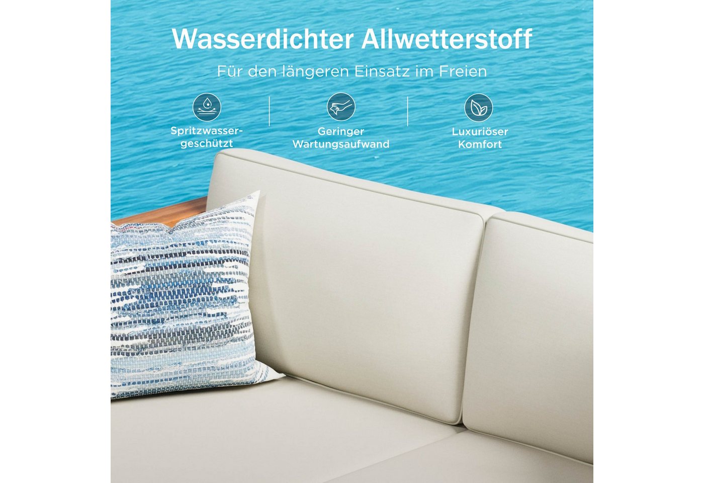 PHI VILLA Gartenlounge-Set, (3 Teilig Gartenmöbel Set Balkonmöbel Rattan Lounge, 1 Chaiselongue, 1 Zweisitzer-Sofa und 1 Kleiner Couchtisch), 4 Personen Terassenmöbel Außen Gartensofa Bild 4