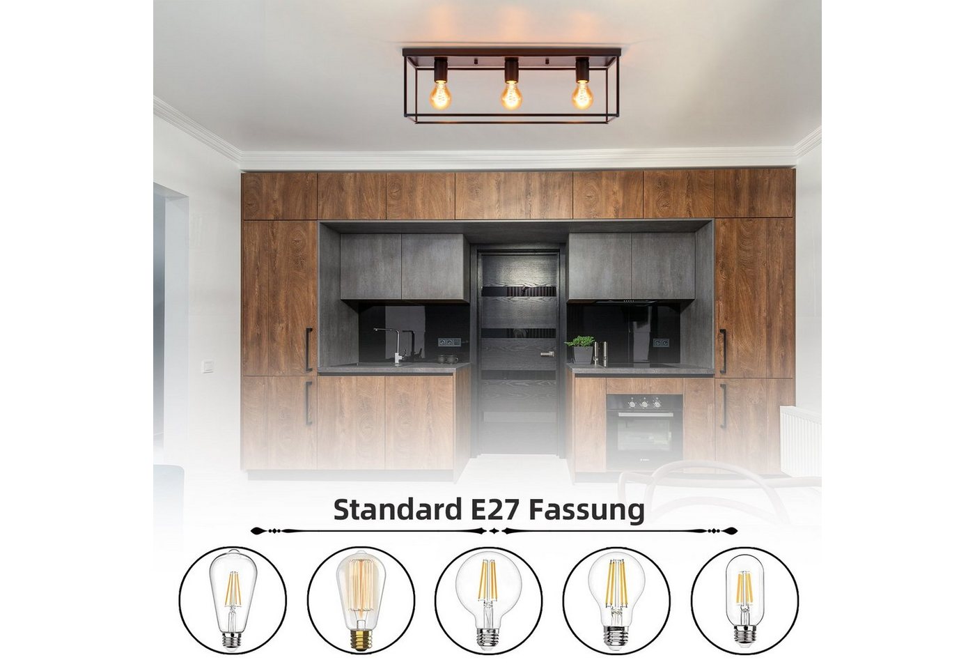 ZMH Deckenleuchte Retro Schwarz industrial 2//3//4 Flammige für Wohnzimmer Esszimmer, ohne Leuchtmittel Bild 4