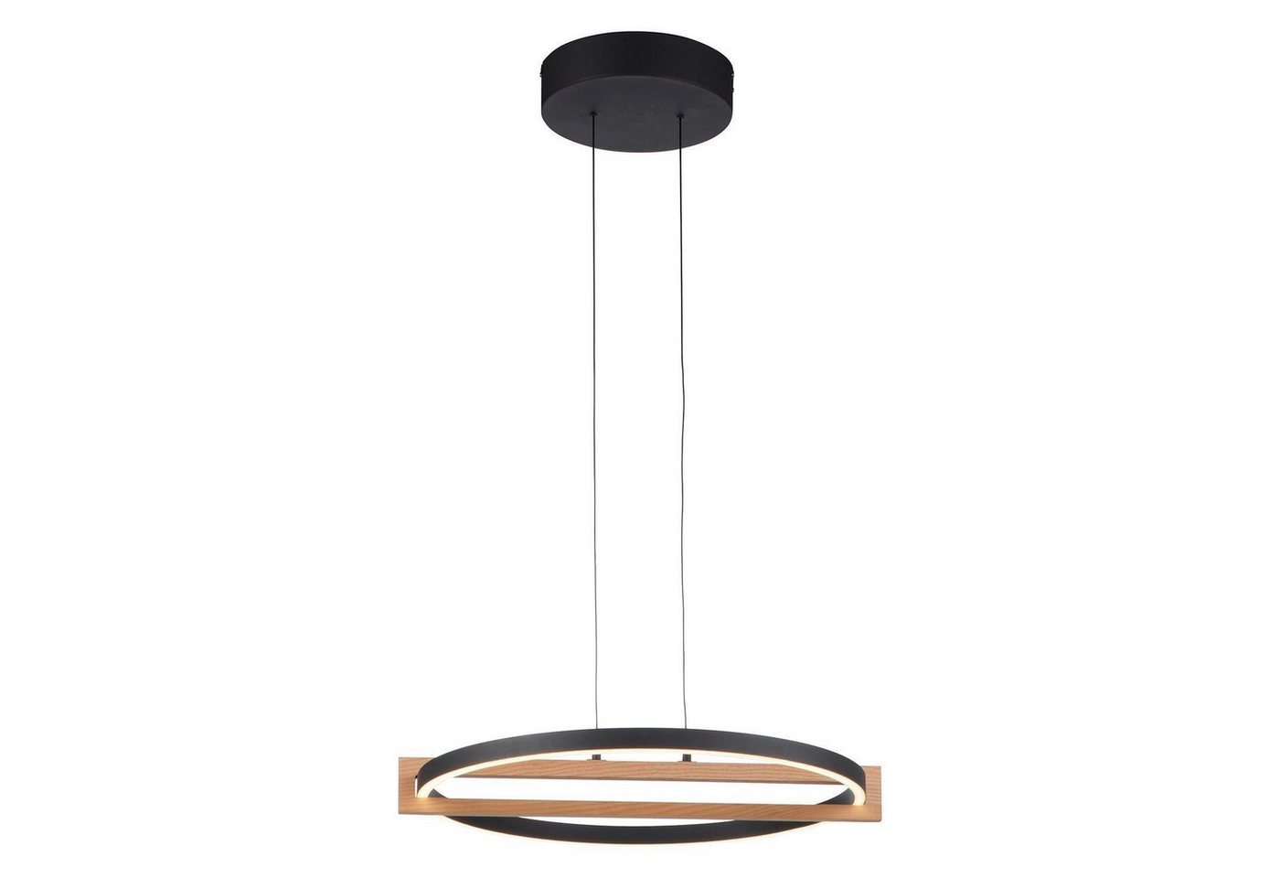 MONDO LED Pendelleuchte FAMERA, 2-flammig, Braun, Schwarz, Eichenholz, Anpassung der Farbtemperatur, Dimmfunktion, LED fest integriert, Metall, Höhenverstellbar, mit Fernbedienung, Ø 50 x H 200 cm