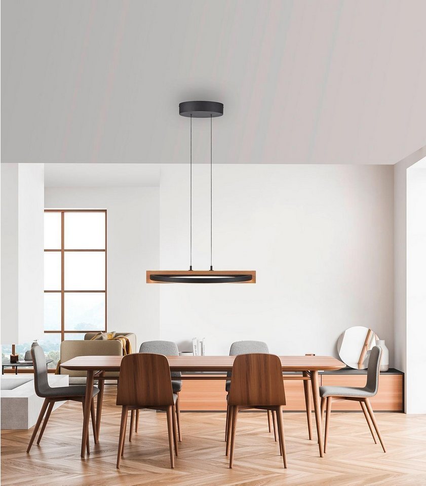 MONDO LED Pendelleuchte FAMERA, 2-flammig, Braun, Schwarz, Eichenholz, Anpassung der Farbtemperatur, Dimmfunktion, LED fest integriert, Metall, Höhenverstellbar, mit Fernbedienung, Ø 50 x H 200 cm Bild 2
