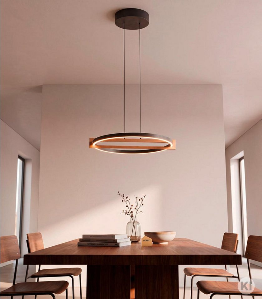 MONDO LED Pendelleuchte FAMERA, 2-flammig, Braun, Schwarz, Eichenholz, Anpassung der Farbtemperatur, Dimmfunktion, LED fest integriert, Metall, Höhenverstellbar, mit Fernbedienung, Ø 50 x H 200 cm Bild 3