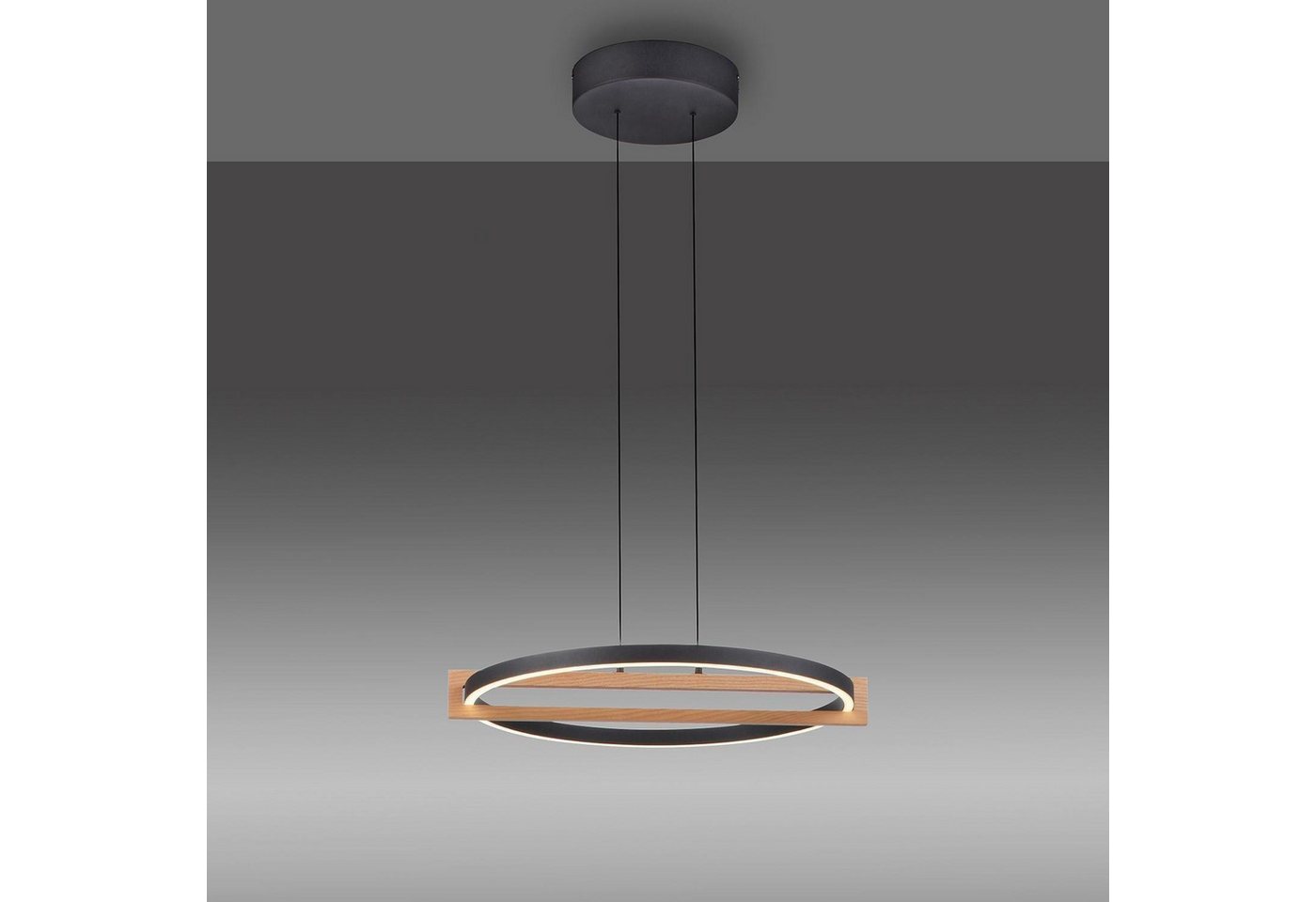 MONDO LED Pendelleuchte FAMERA, 2-flammig, Braun, Schwarz, Eichenholz, Anpassung der Farbtemperatur, Dimmfunktion, LED fest integriert, Metall, Höhenverstellbar, mit Fernbedienung, Ø 50 x H 200 cm Bild 5