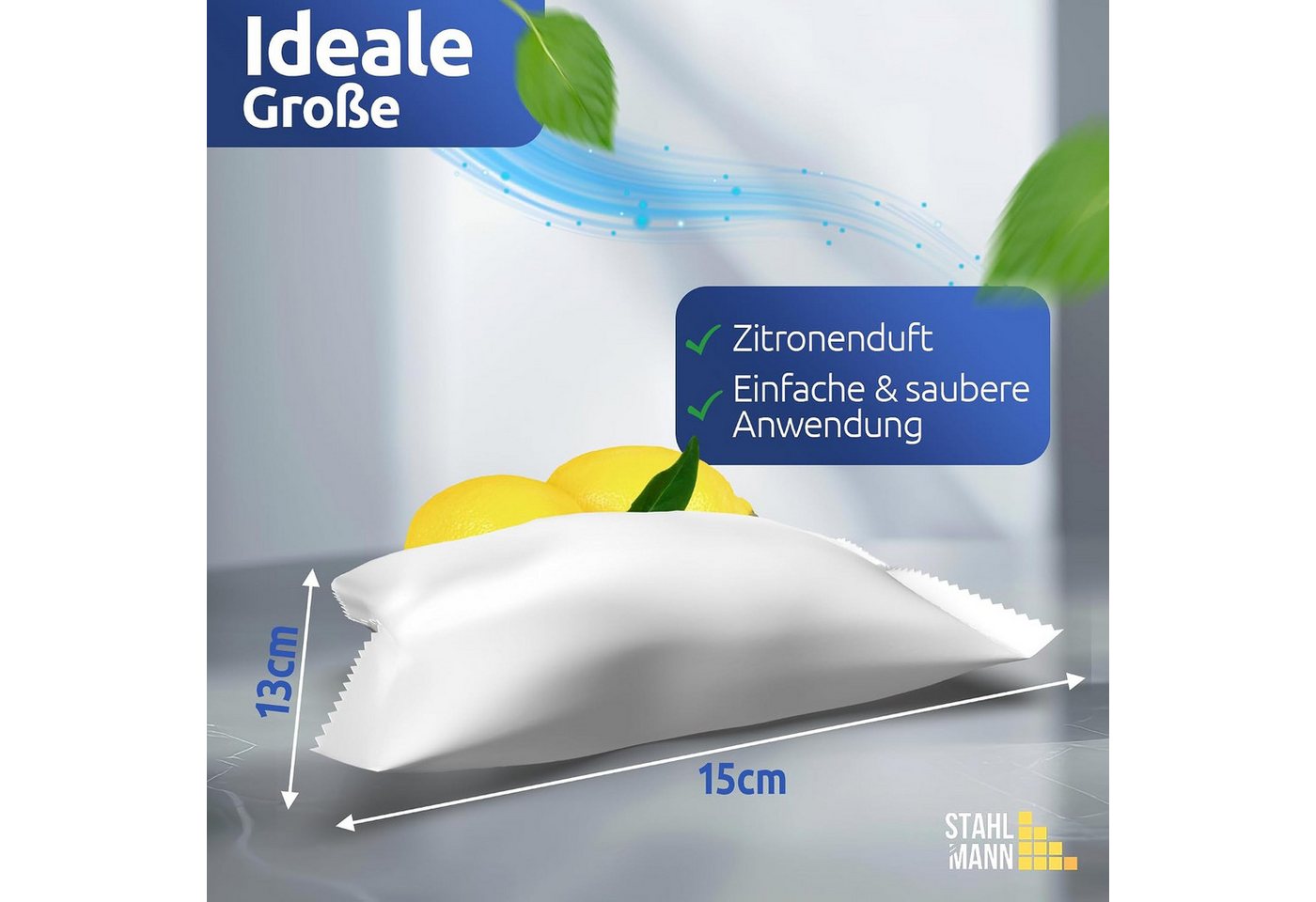 STAHLMANN COMMERCE GmbH Luftentfeuchter-Nachfüllpack Luftentfeuchter Nachfüllpack [12 x 450 g] Granulat Zitrone Duft, für Alle Gängigen Luftentfuchter mit einem Nachfüllpack von 400-450G, Zitrone, 12 x 450 g · 5,4 kg Vorrat · Zitrone · ohne Strom · Made in EU