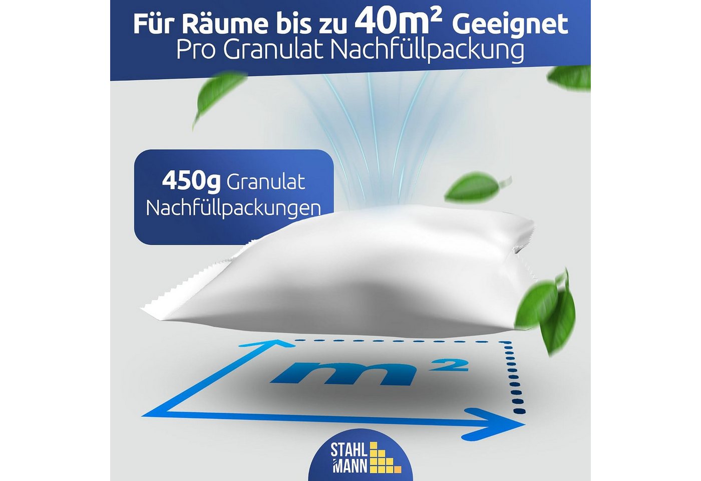 STAHLMANN COMMERCE GmbH Luftentfeuchter-Nachfüllpack Luftentfeuchter Nachfüllpack [12 x 450 g] Granulat Zitrone Duft, für Alle Gängigen Luftentfuchter mit einem Nachfüllpack von 400-450G, Zitrone, 12 x 450 g · 5,4 kg Vorrat · Zitrone · ohne Strom · Made in EU Bild 3