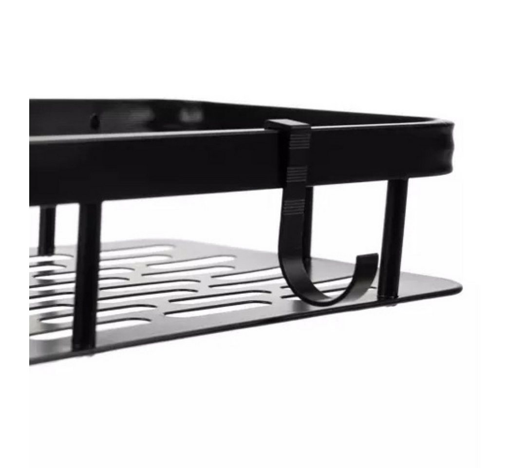 Ruhhy Duschablage Aluminium Badezimmerregal Set - Schwarz, 2-teilig, ohne Bohren, Aluminium-Badezimmerregal-Set, schwarz, 2-teilig mit Zubehör., Aluminiumregale mit flexibler Montage und zusätzlichem Stauraum.