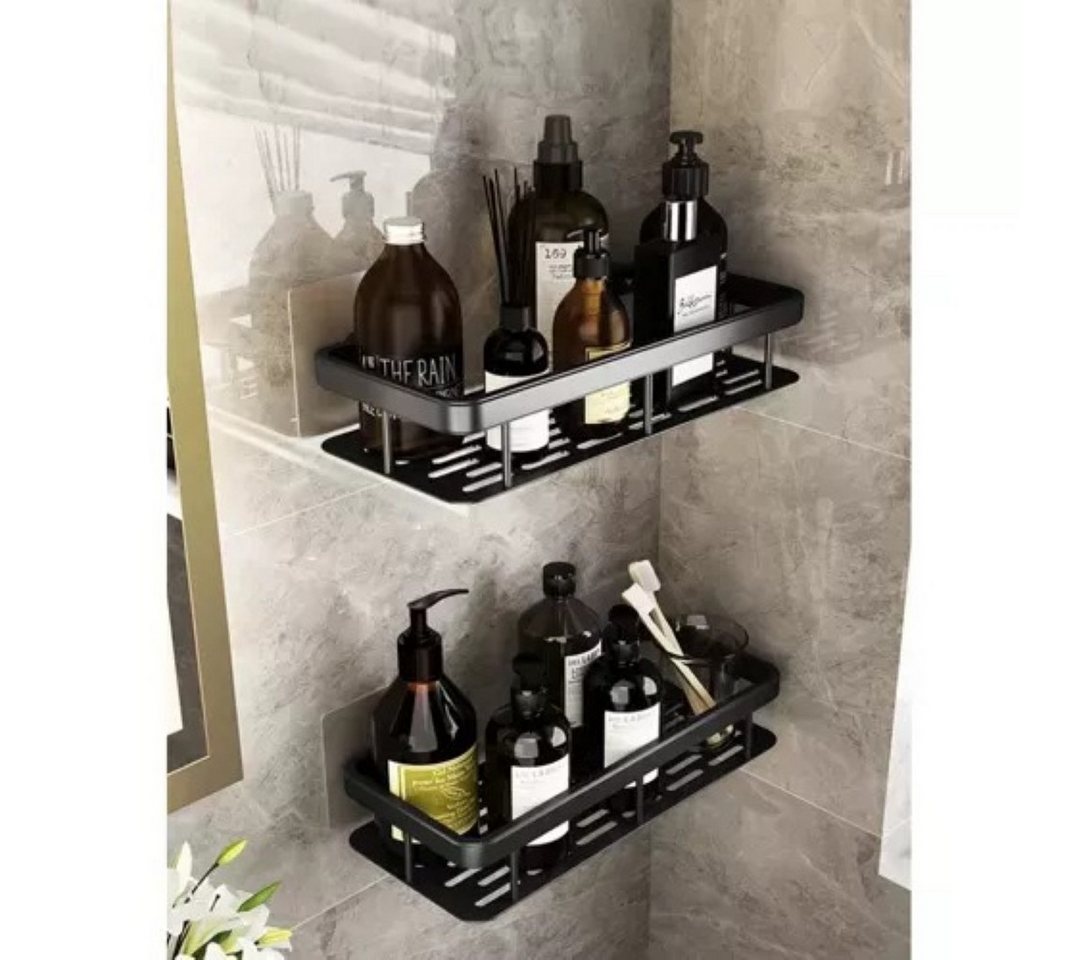 Ruhhy Duschablage Aluminium Badezimmerregal Set - Schwarz, 2-teilig, ohne Bohren, Aluminium-Badezimmerregal-Set, schwarz, 2-teilig mit Zubehör., Aluminiumregale mit flexibler Montage und zusätzlichem Stauraum. Bild 3