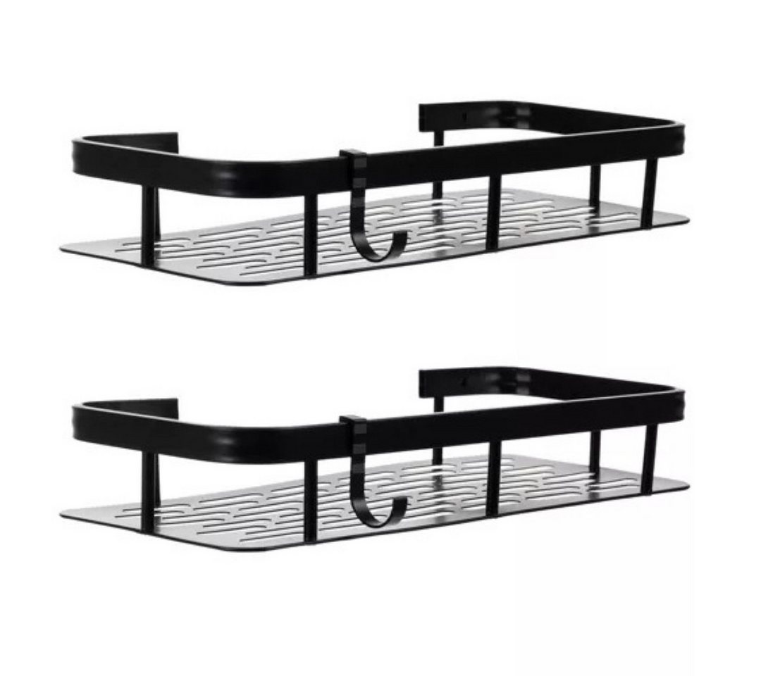 Ruhhy Duschablage Aluminium Badezimmerregal Set - Schwarz, 2-teilig, ohne Bohren, Aluminium-Badezimmerregal-Set, schwarz, 2-teilig mit Zubehör., Aluminiumregale mit flexibler Montage und zusätzlichem Stauraum. Bild 4