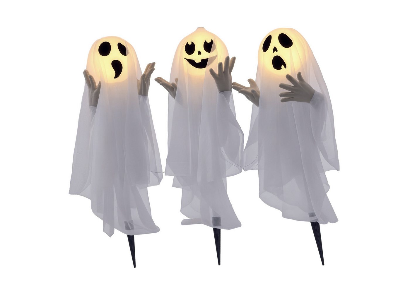 HOMCOM Dekofigur 60cm 3er-Set Halloween-Geister-Hofpfählen mit LED-Lichter (Ghost Stakes, 1 St., Deko für Halloween), Halloween-Außendekoration für Rasen, Garten Stahl, Weiß Bild 5
