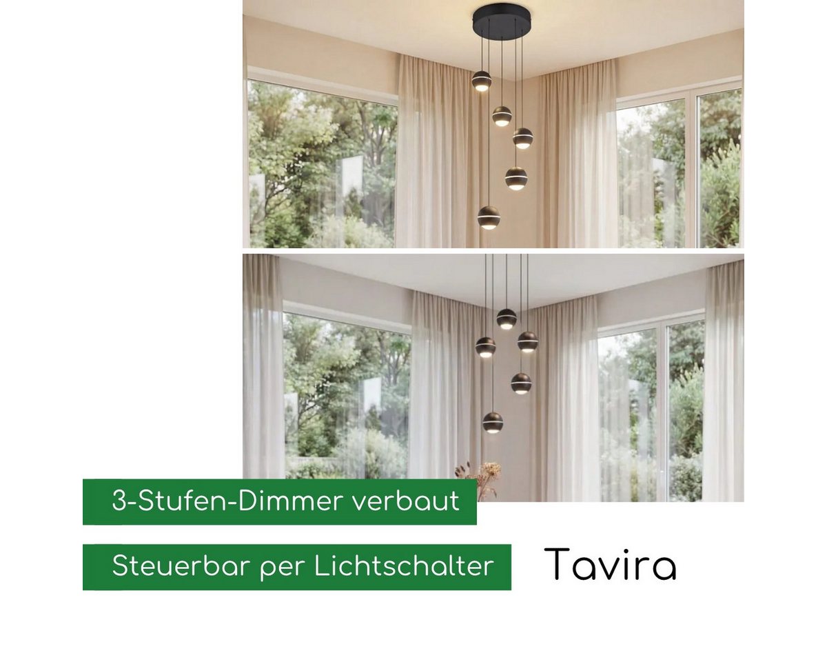 CASA DOMA LED Pendelleuchte Tavira Rondell, 5-flammig, für Esstische, höhenverstellbare Kugeln, dimmbar, LED fest integriert, Warmweiß, aus Metall, Cluster, Soft-Lift, 30 cm Durchmesser Bild 2