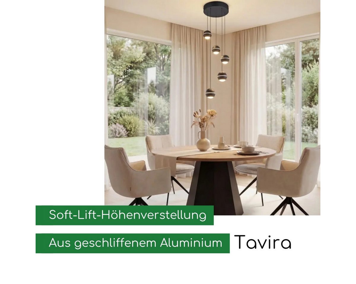 CASA DOMA LED Pendelleuchte Tavira Rondell, 5-flammig, für Esstische, höhenverstellbare Kugeln, dimmbar, LED fest integriert, Warmweiß, aus Metall, Cluster, Soft-Lift, 30 cm Durchmesser Bild 5