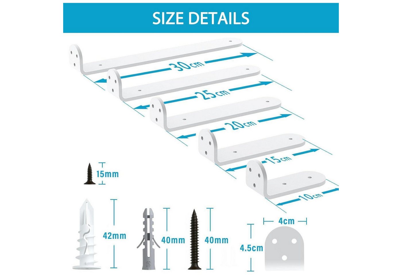 LuxusKollektion Wandregalhalter Regalträger 20 cm Schwerlast 70 kg weiß 6 Stück 20cm-6pack White Bild 2