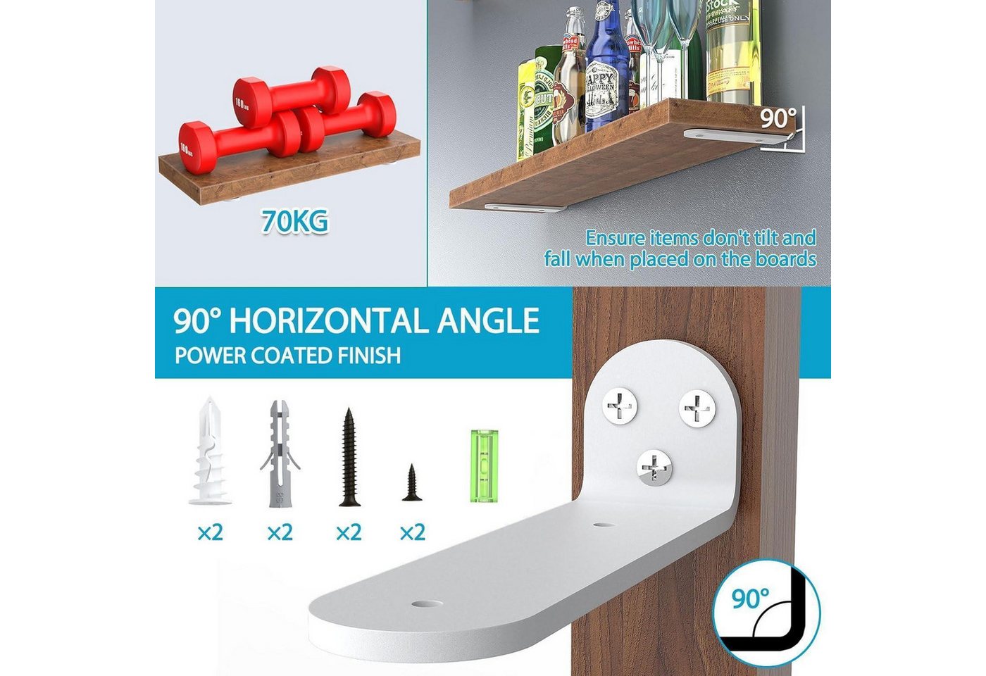 LuxusKollektion Wandregalhalter Regalträger 20 cm Schwerlast 70 kg weiß 6 Stück 20cm-6pack White Bild 3