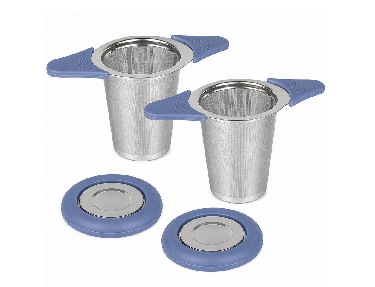 Vornix Teesieb 2er-Set aus Edelstahl, feinmaschiger Tee-Infuser mit Deckel, (hitzebeständigen Silikongriffen, wiederverwendbar für Tassen und Becher) Bild 3
