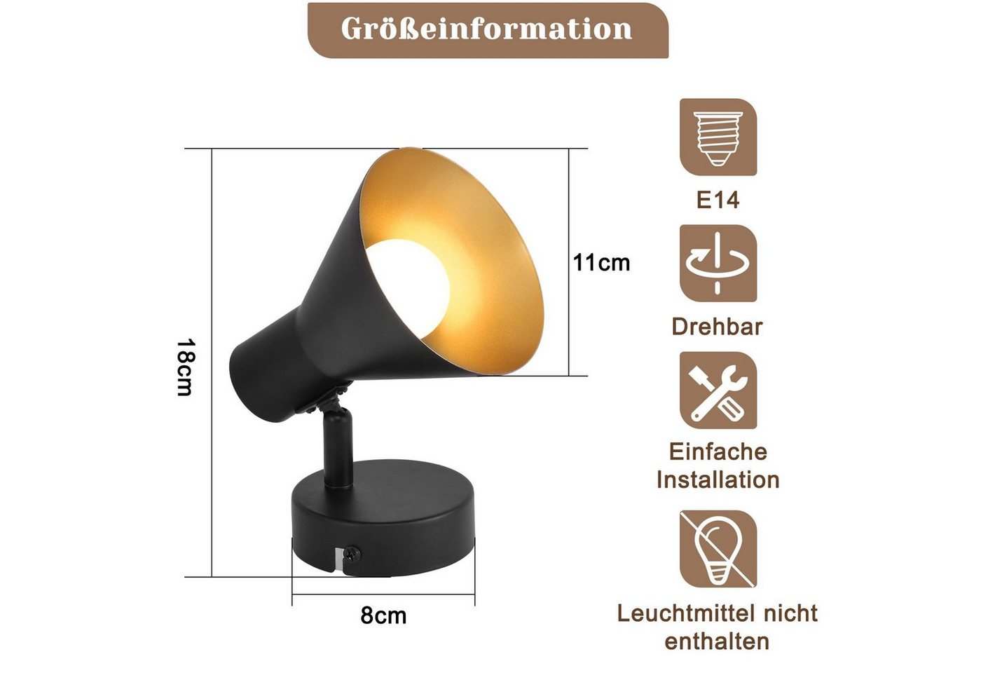 ZMH Deckenleuchte Deckenstrahler Schwarz Deckenlampen E14 Vintage Schwenkbar 330°, OHNE Leuchtmittel, 330° Schwenkbar Flurlampe Metall Spot Bild 5