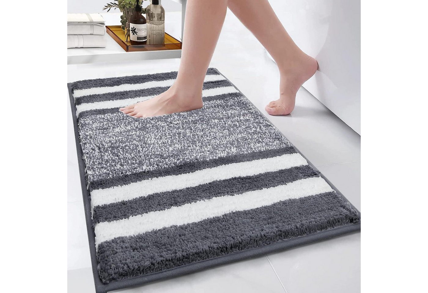 Pauwer Badematte Badematte Weich Saugfähig-ter Badevorleger Mikrofaser dunkelgrau 45x65 Bild 2