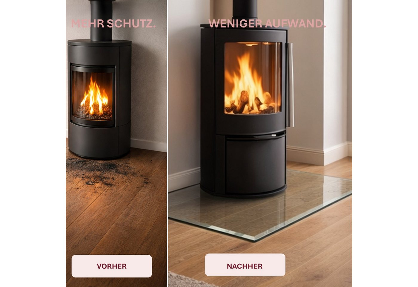 HOOZ Bodenschutzplatte aus 6mm ESG 115x65cm, rechteckige Funkenschutz Fasettenschliff Klar, Kamin Glas, 1-St., belastbare Glasauflage, Glasplatte, Schutzglas, Bodenschutzglas für Kamin, Ofen und Boden Bild 3