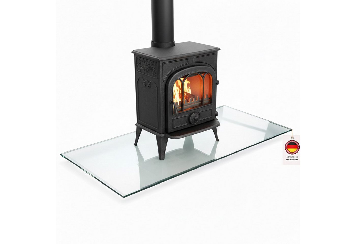 HOOZ Bodenschutzplatte aus 6mm ESG 115x65cm, rechteckige Funkenschutz Fasettenschliff Klar, Kamin Glas, 1-St., belastbare Glasauflage, Glasplatte, Schutzglas, Bodenschutzglas für Kamin, Ofen und Boden Bild 5